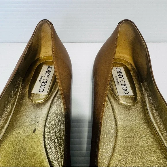 Jimmy Choo Nude Leather Crystal Toe Ballet Flats Size 40 - Picture 9 of 14